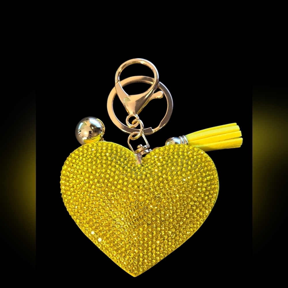 Yellow Rhinestone Heart Bag Charm  Keychain